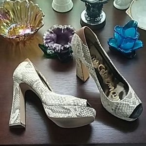 SAM EDELMAN Leather Peeptoe Platform 8.5M EUC